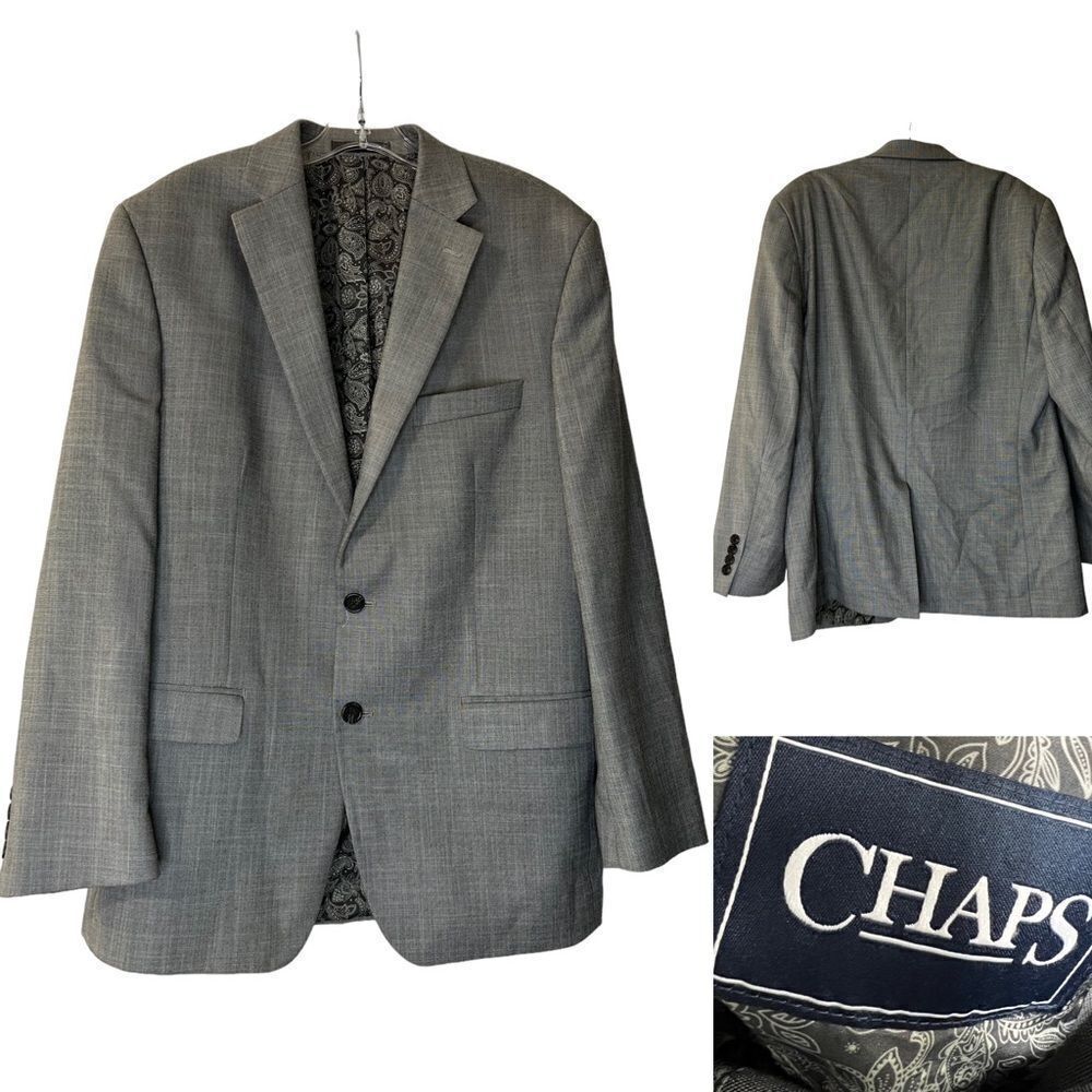 Chaps mens blazer sport coat suit jacket 42R gray business office‎ career